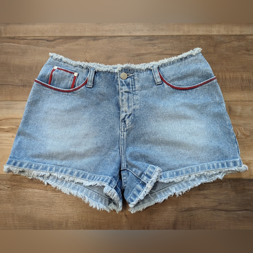 Vintage 90's Y2K No Boundaries NOBO Junior's Frayed Raw Edge Denim Shorts - Picture 2 of 4